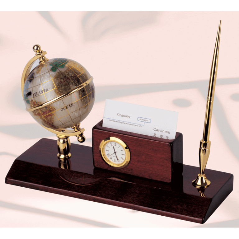 Wood Desk Gem Globe Stand With Card Corporate Ts And Promotional