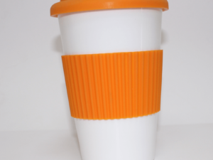 Ceramic Mug White Mug Orange Lid & Holder