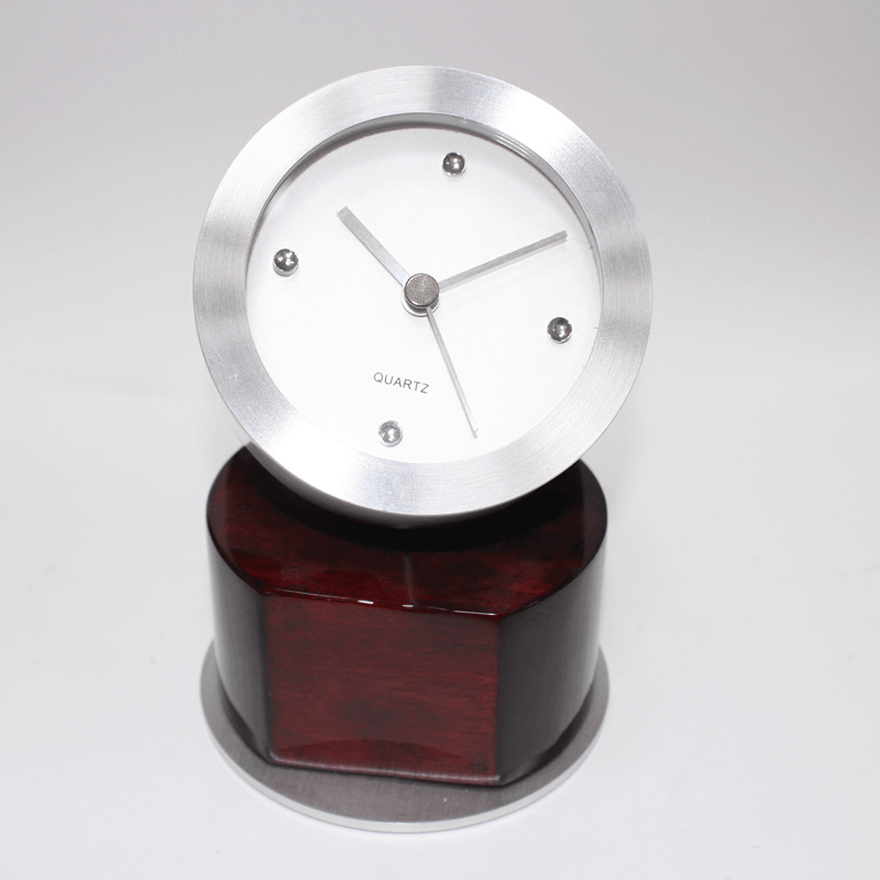 Rotated Wood & Metal Clock On Wood