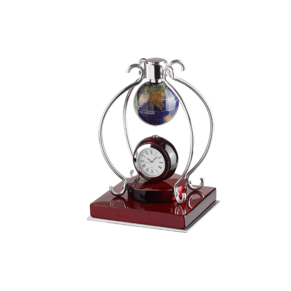 Desk Clock Set With Stone Globe