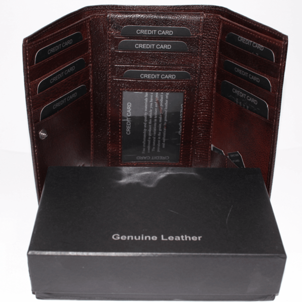 Leather Wallet Goat Glaze Brown With Box