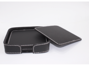 Leather Coaster Square Black With Box Blk