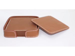 Leather Coaster Square Brown With Box Blk