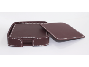 Leather Coaster Square Burgundy With Box