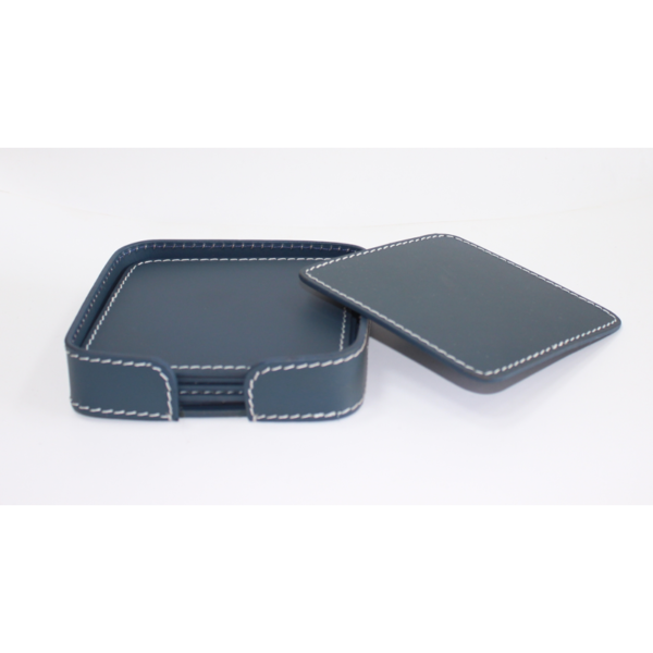 Leather Coaster Square Blue With Box Blk