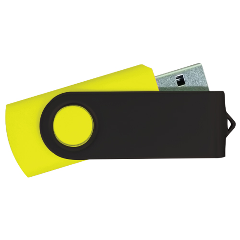 USB Flash Drives - Yellow with Black Swivel