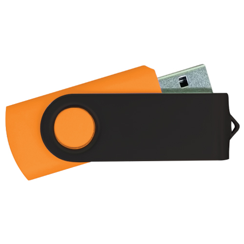 USB Flash Drives - Orange with Black Swivel