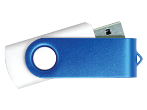 USB Flash Drives - White with Blue Swivel