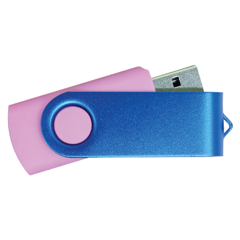 USB Flash Drives - Pink with Blue Swivel