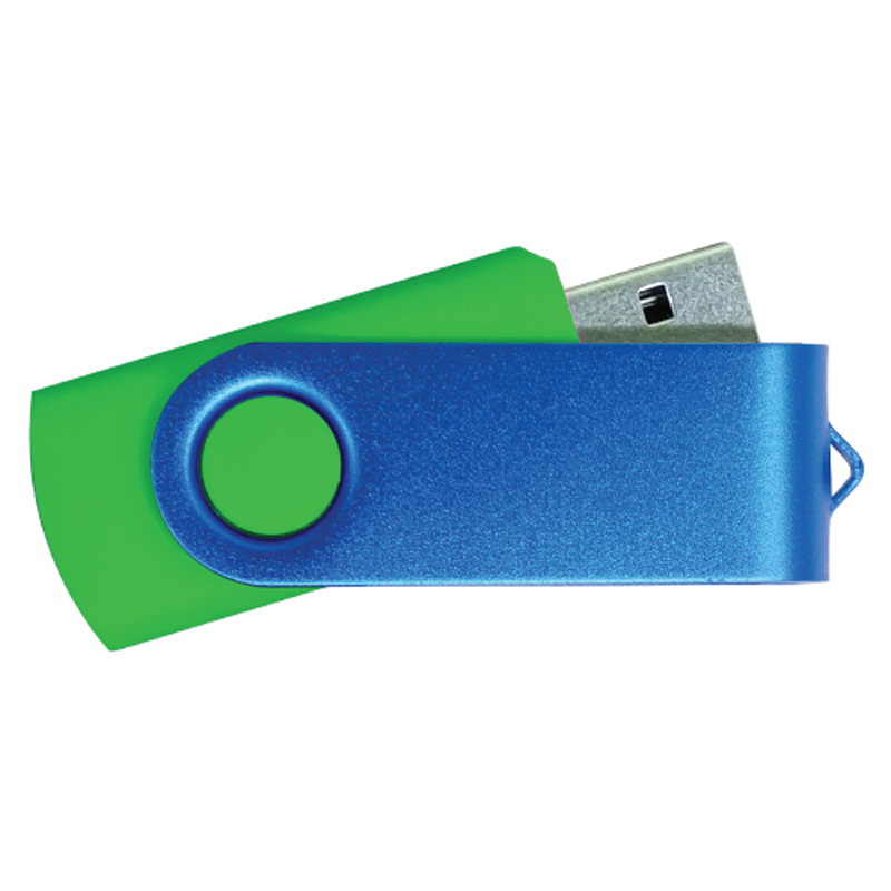 USB Flash Drives - Green with Blue Swivel