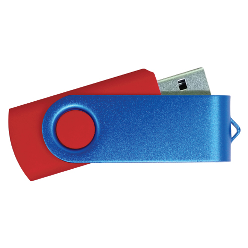 USB Flash Drives - Red with Blue Swivel