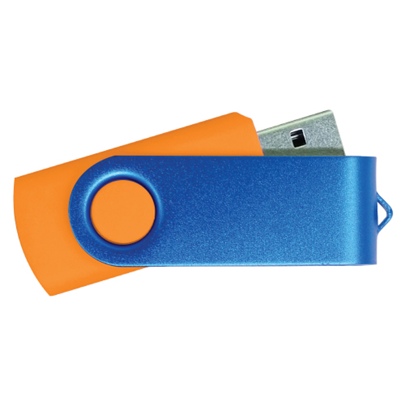 USB Flash Drives - Orange with Blue Swivel