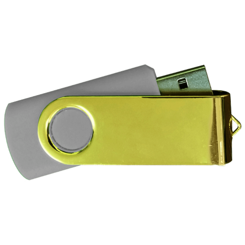 USB Flash Drives Mirror Shiny Gold Swivel - Grey