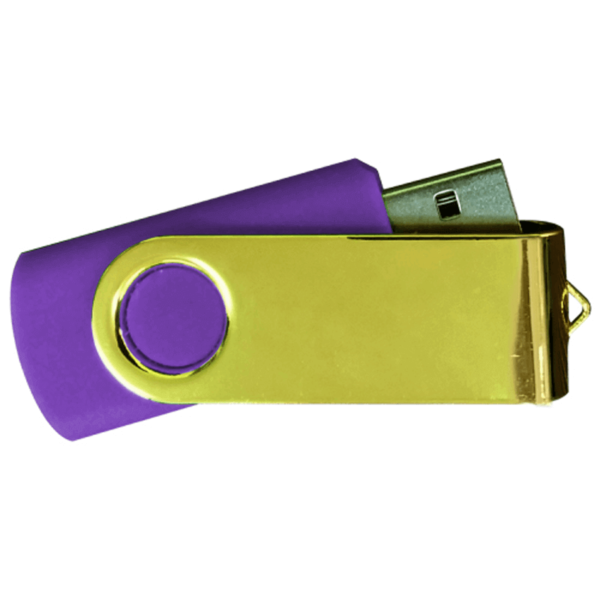 USB Flash Drives Mirror Shiny Gold Swivel - Purple