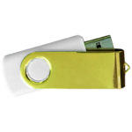 USB Flash Drives Mirror Shiny Gold Swivel – White