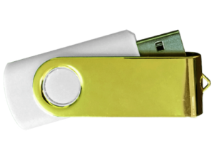 USB Flash Drives Mirror Shiny Gold Swivel - White