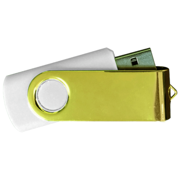 USB Flash Drives Mirror Shiny Gold Swivel - White