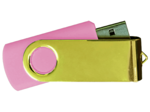 USB Flash Drives Mirror Shiny Gold Swivel - Pink