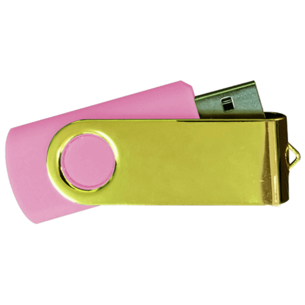 USB Flash Drives Mirror Shiny Gold Swivel - Pink