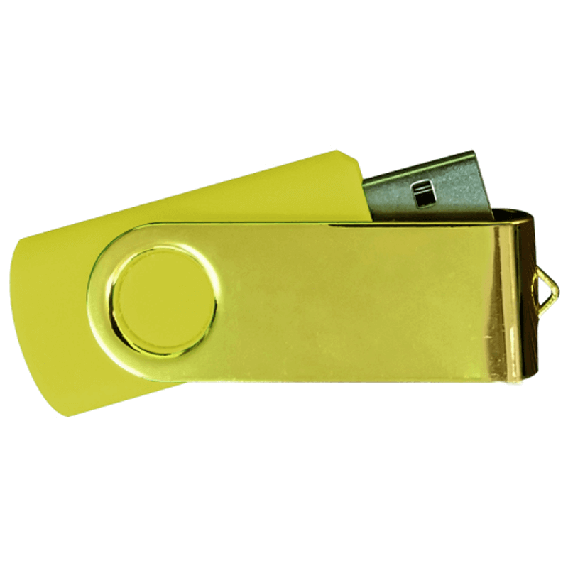 USB Flash Drives Mirror Shiny Gold Swivel - Yellow