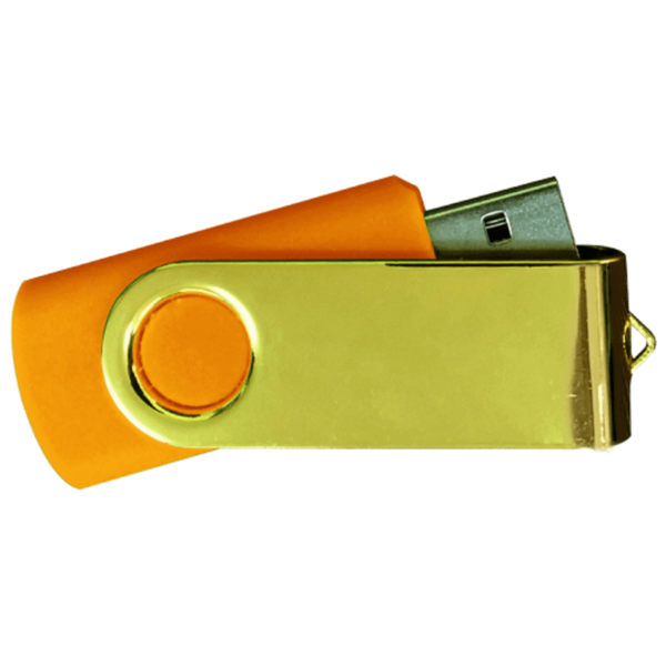 USB Flash Drives Mirror Shiny Gold Swivel - Orange