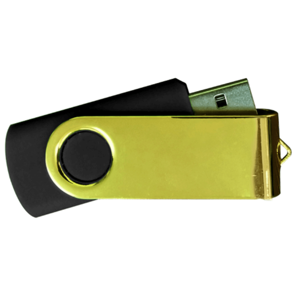 USB Flash Drives Mirror Shiny Gold Swivel - Black