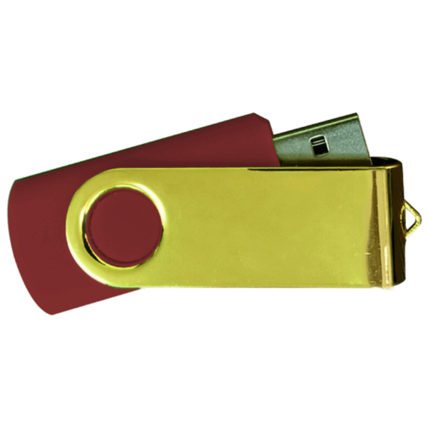 USB Flash Drives Mirror Shiny Gold Swivel - Maroon