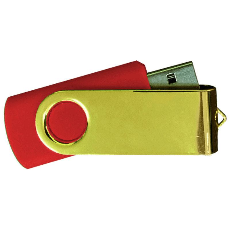 USB Flash Drives Mirror Shiny Gold Swivel - Red