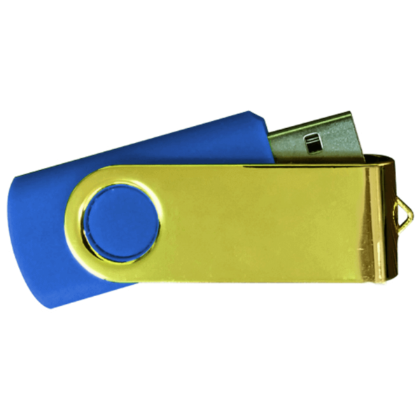 USB Flash Drives Mirror Shiny Gold Swivel - Navy Blue