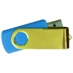 USB Flash Drives Mirror Shiny Gold Swivel – Royal Blue