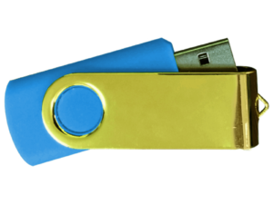USB Flash Drives Mirror Shiny Gold Swivel - Royal Blue