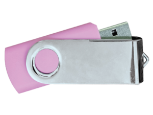 USB Flash Drives Mirror Shiny Silver Swivel - Pink