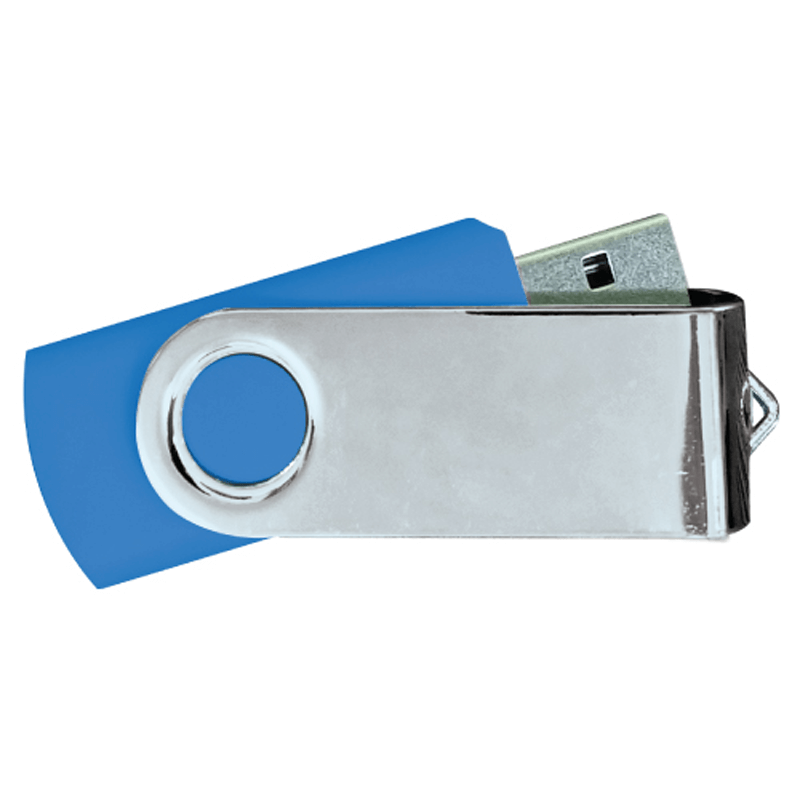 USB Flash Drives Mirror Shiny Silver Swivel - Royal Blue