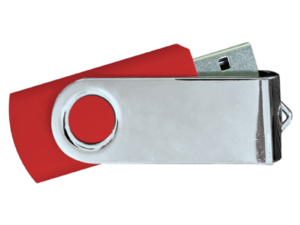 USB Flash Drives Mirror Shiny Silver Swivel - Red
