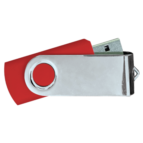 USB Flash Drives Mirror Shiny Silver Swivel - Red