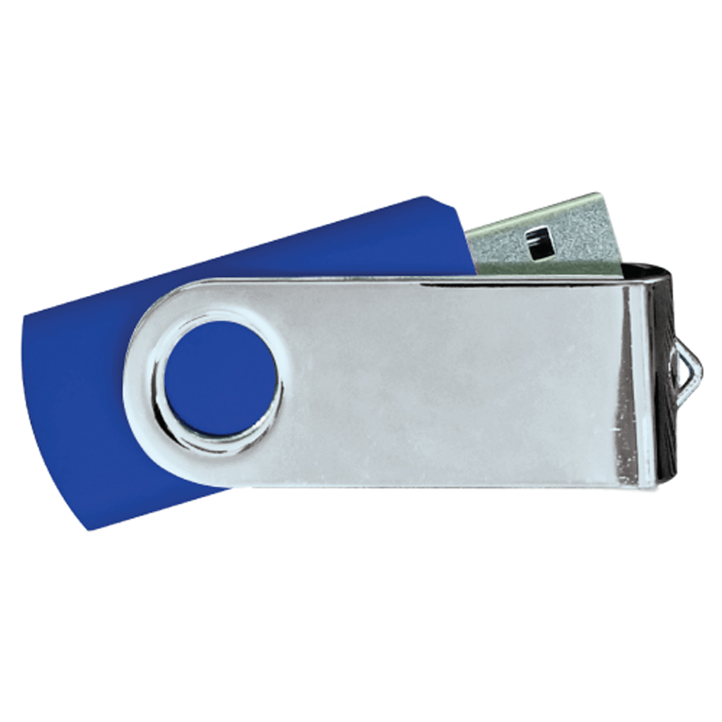 USB Flash Drives Mirror Shiny Silver Swivel - Navy Blue