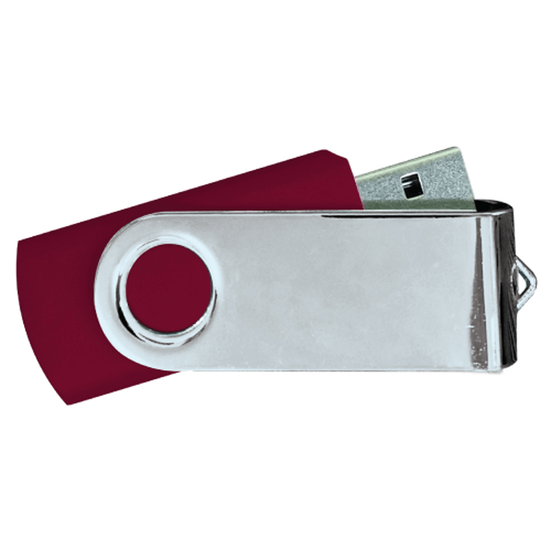 USB Flash Drives Mirror Shiny Silver Swivel - Maroon