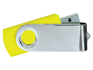 USB Flash Drives Mirror Shiny Silver Swivel - Yellow