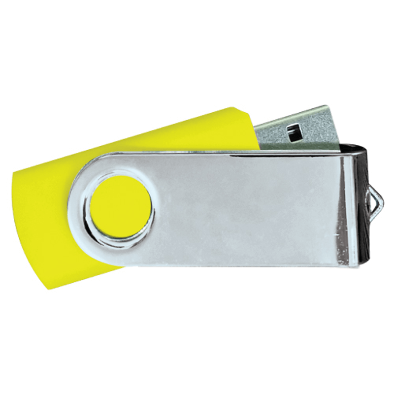 USB Flash Drives Mirror Shiny Silver Swivel - Yellow