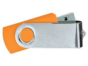 USB Flash Drives Mirror Shiny Silver Swivel - Orange