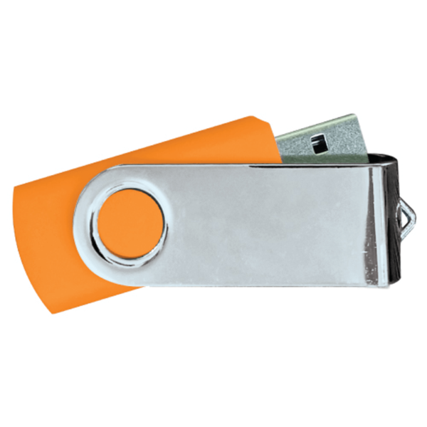 USB Flash Drives Mirror Shiny Silver Swivel - Orange