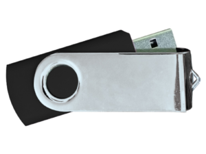 USB Flash Drives Mirror Shiny Silver Swivel - Black
