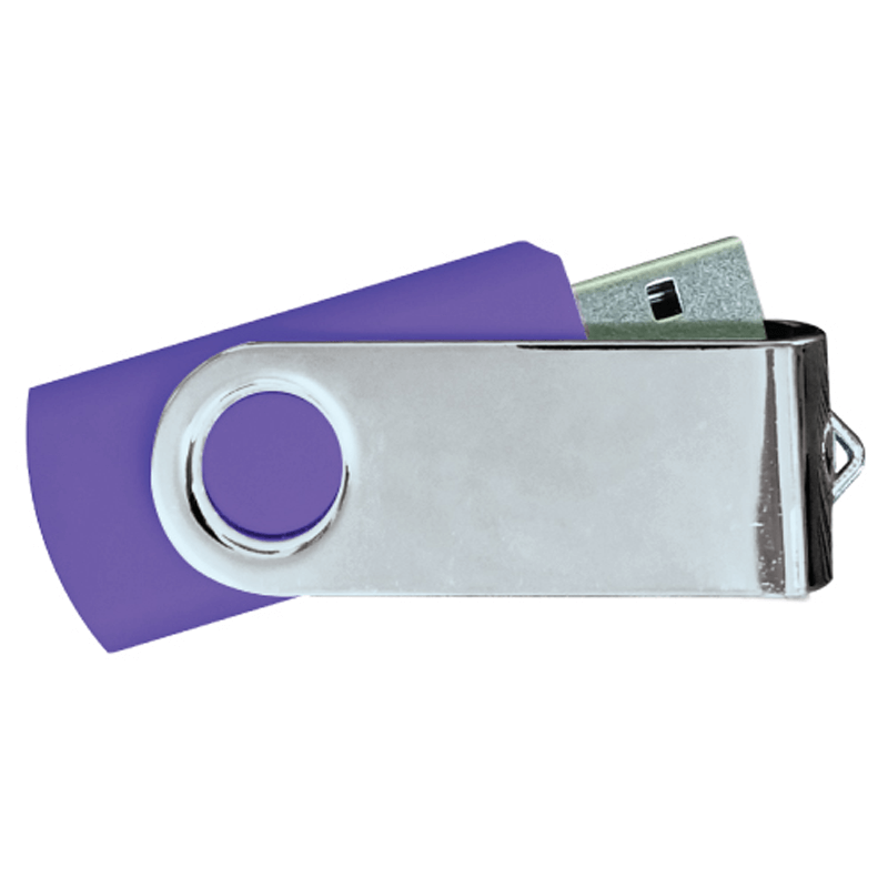 USB Flash Drives Mirror Shiny Silver Swivel - Purple