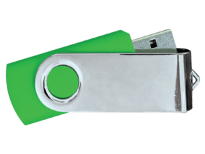 USB Flash Drives Mirror Shiny Silver Swivel - Green