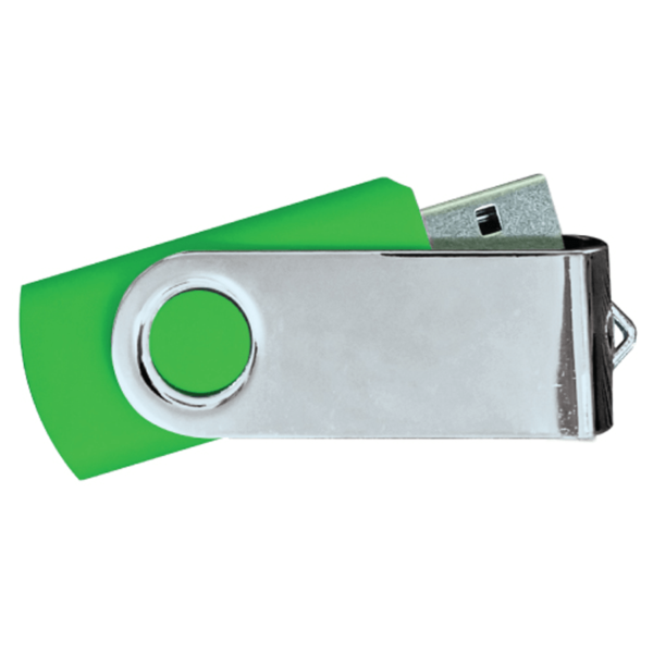 USB Flash Drives Mirror Shiny Silver Swivel - Green