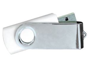 USB Flash Drives Mirror Shiny Silver Swivel - White