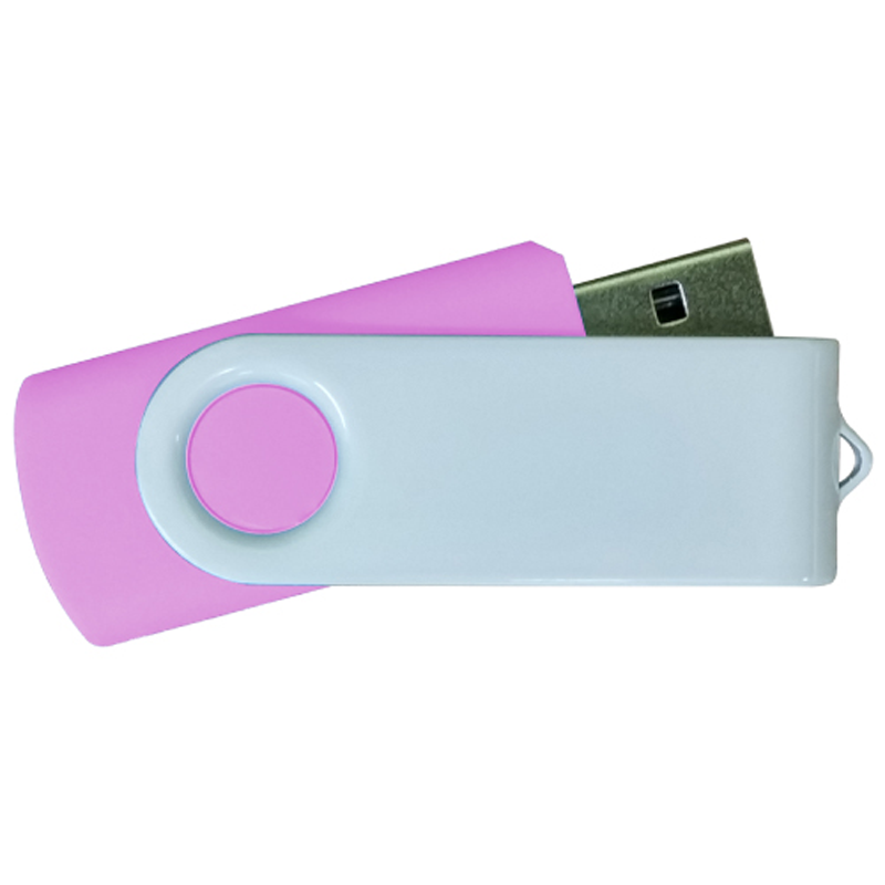 USB Flash Drives - Pink with White Swivel