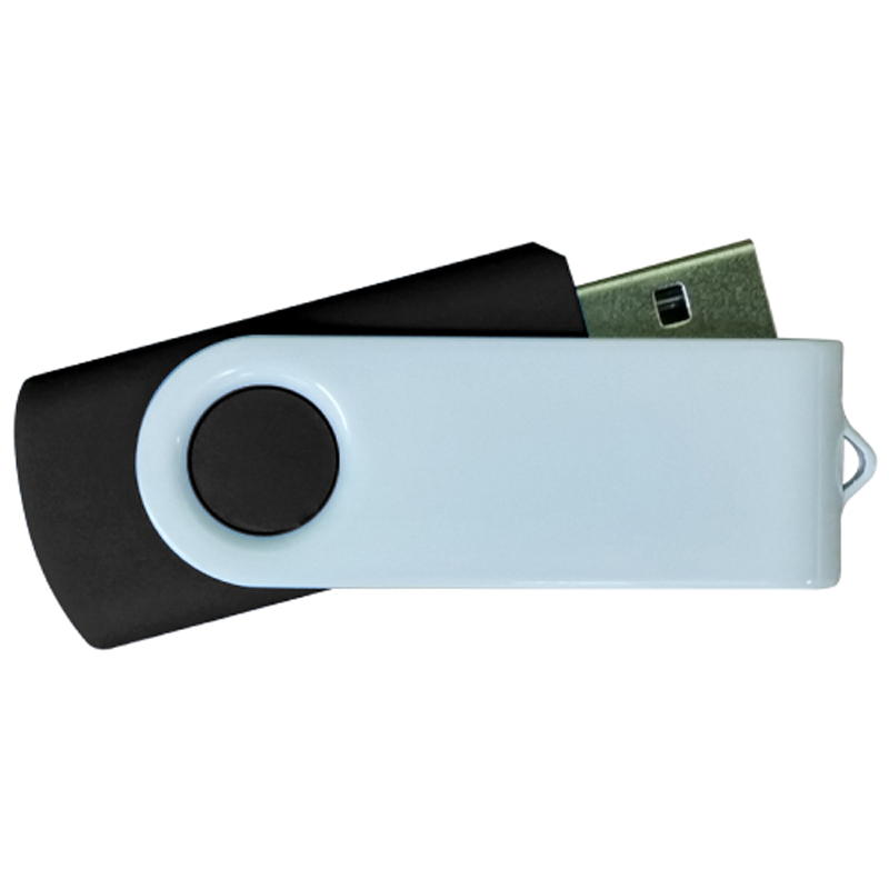 USB Flash Drives - Black with White Swivel