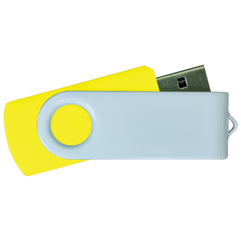 USB Flash Drives - Yellow with White Swivel