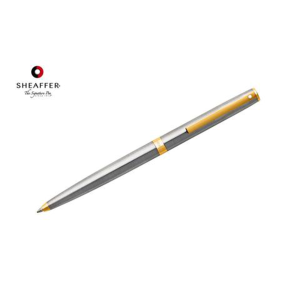 Sagarisâ„¢ - Brushed Chrome with Gold Trim Ballpoint Pen